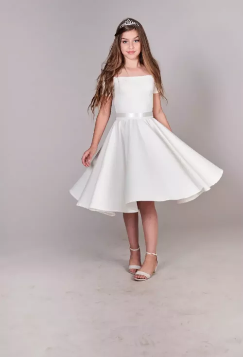 שמלה לבנה מעוצבת לבנה לבת מצווה