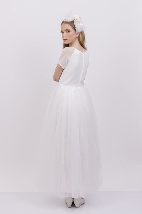 שמלה לבנה ארוכה צנועה לבת מצווה